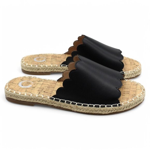 Women S Journee Collection Marjan Espadrille Slide Black Faux Leather - Picture 4 of 8